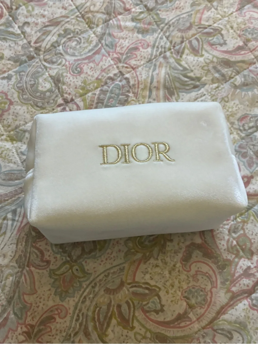Christian Dior White/Gold Velvet Cosmetic Pouch